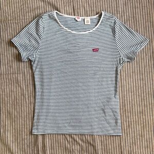 Levi's Women's Black/Blue and White Striped Tee